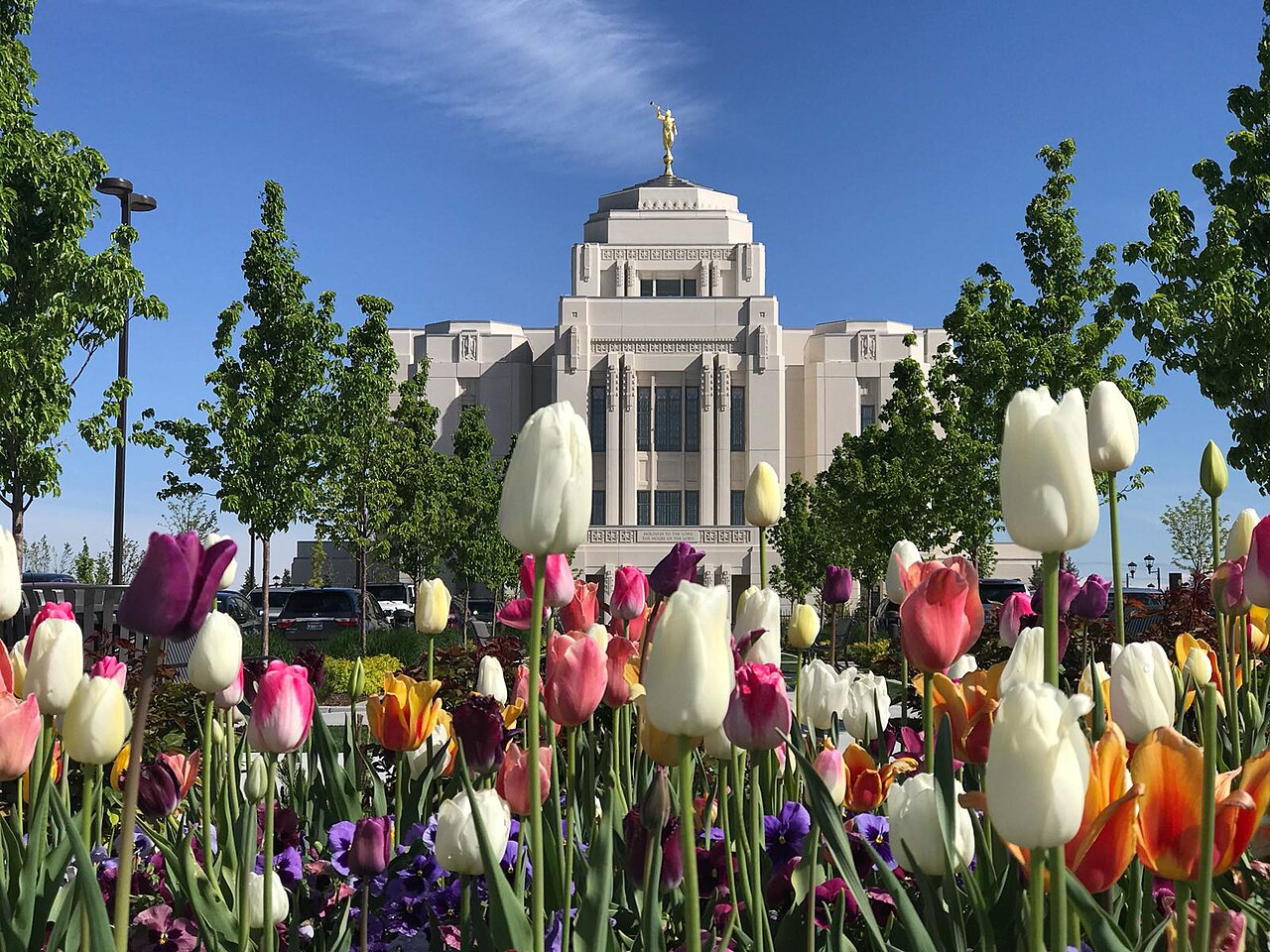 The Meridian Idaho Temple in springtime.